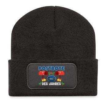 Weihnachtsfeiertage POSTBOTE DES JAHRES Lustig - Recycelte Patch Beanie - Dunkelgrau - Vorne
