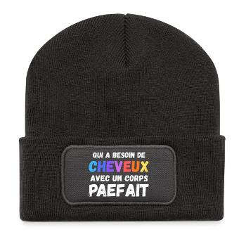 Man Humour Bald Gift Man Humour Joke Baldness - Beanie recyclé à patch - charbon - Devant
