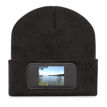 Paysage lacustre, moment nature - Beanie recyclé à patch - charbon - Devant