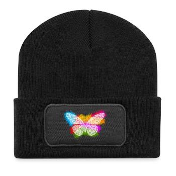 Zentangle-Schmetterling - Recycelte Patch Beanie - Schwarz - Vorne