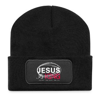 Jesus King Fette Typografie - Recycelte Patch Beanie - Schwarz - Vorne