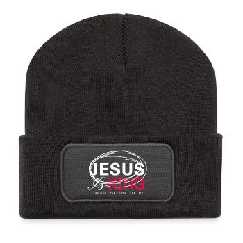 Jesus King Bold Typography - Recycled Patch Beanie - dark grey - Front