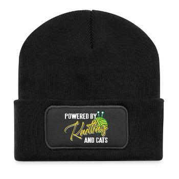 Propulsé par le tricot et la vie humoristique des chats - Beanie recyclé à patch - noir - Devant