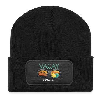Lustiges Urlaubs & Surfer Design - Recycelte Patch Beanie - Schwarz - Vorne