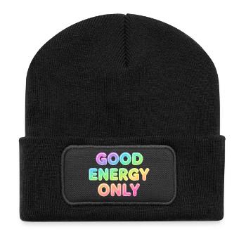 Good Energy Only – Positive Statement Typografie - Recycelte Patch Beanie - Schwarz - Vorne