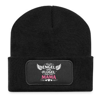 Engel Ohne Flügel nennt man Mama - Recycelte Patch Beanie - Schwarz - Vorne