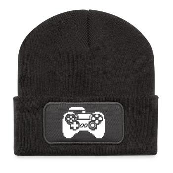 Graphismes pixels de manette de jeu - Beanie recyclé à patch - charbon - Devant