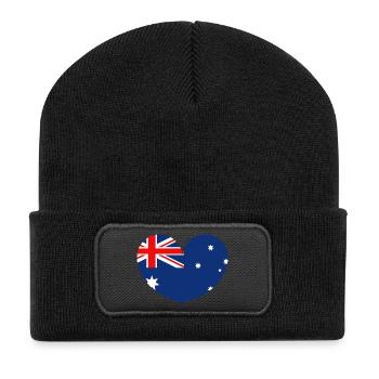 Australische Flagge mit Herz - Recycelte Patch Beanie - Schwarz - Vorne