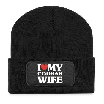 I Love My Cougar Wife Cadeau Saint Valentin Humour - Beanie recyclé à patch - noir - Devant