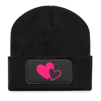 Valentinstag Herz pink rosa Geschenk Valentinstag - Recycelte Patch Beanie - Schwarz - Vorne