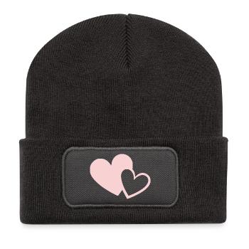 Valentinstag Pink Heart, Valentinstag - Recycelte Patch Beanie - Dunkelgrau - Vorne
