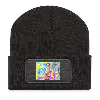 Farbenfrohes Meerkat-Farbenspiel - Recycelte Patch Beanie - Dunkelgrau - Vorne