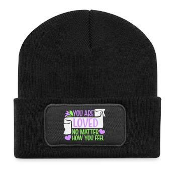 You Are Loved No Matter How You Feel Mitgefühl - Recycelte Patch Beanie - Schwarz - Vorne