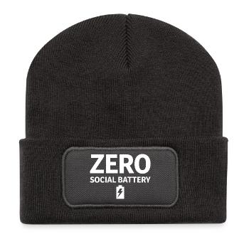 Zero Social Battery Battery Empty Introvert - Recycled Patch Beanie - dark grey - Front