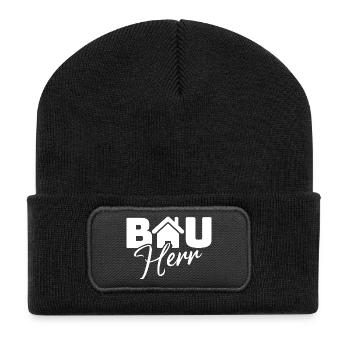 Hausheld Logo mit HausIcon und Hero - Recycelte Patch Beanie - Schwarz - Vorne
