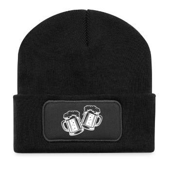Bierglas Bier Anstossen - Recycelte Patch Beanie - Schwarz - Vorne