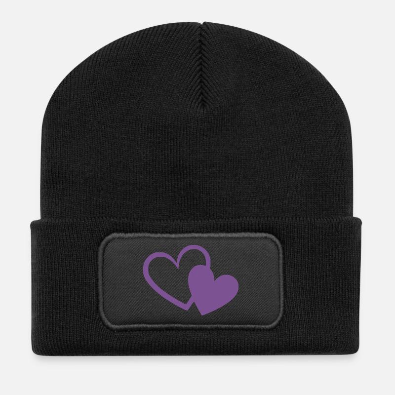violettes Herz zwei violette Herzen Geschenk  - Recycelte Patch Beanie - Schwarz