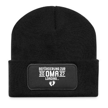 Beförderung zur Oma 2027 loading - Recycelte Patch Beanie - Schwarz - Vorne