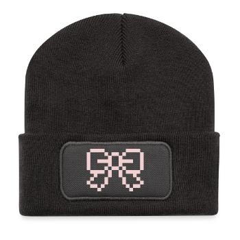 Pink Pixel Bow - Recycelte Patch Beanie - Dunkelgrau - Vorne