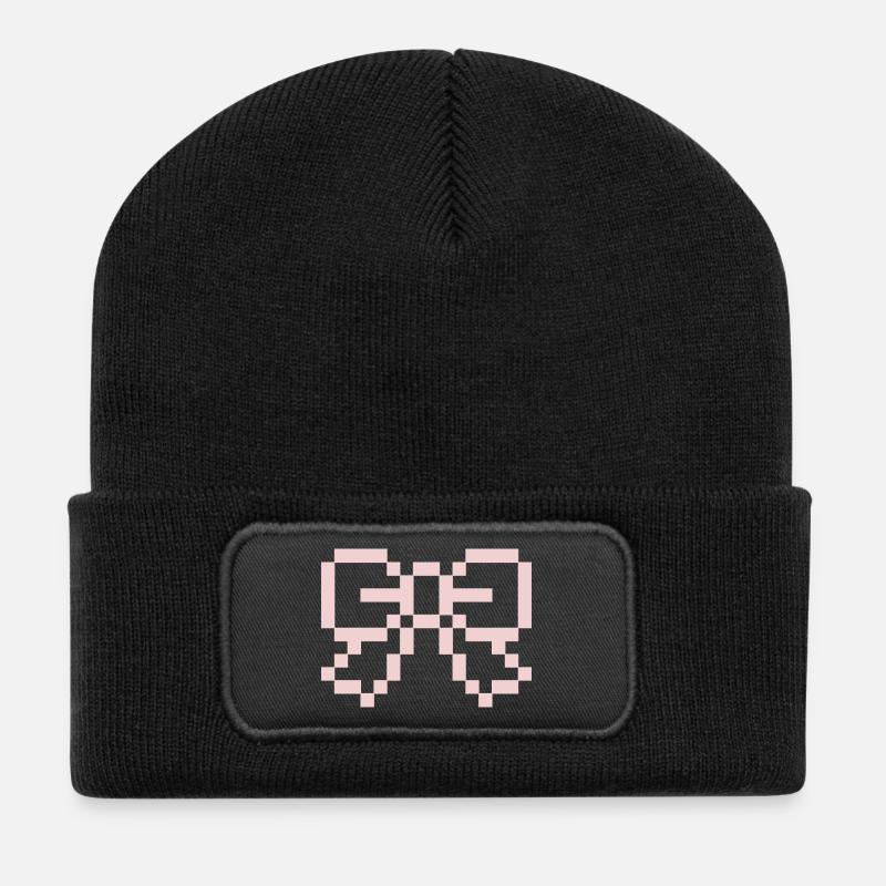 Pink Pixel Bow - Recycelte Patch Beanie - Schwarz
