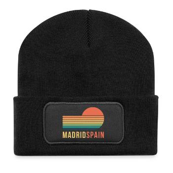 Madrid Spain Retro - Recycelte Patch Beanie - Schwarz - Vorne