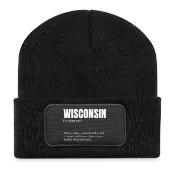 Wisconsin block font style - Recycled Patch Beanie - black - Front