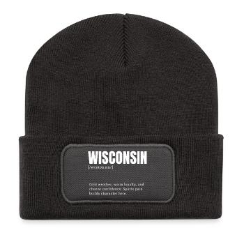 Wisconsin block font style - Recycled Patch Beanie - dark grey - Front