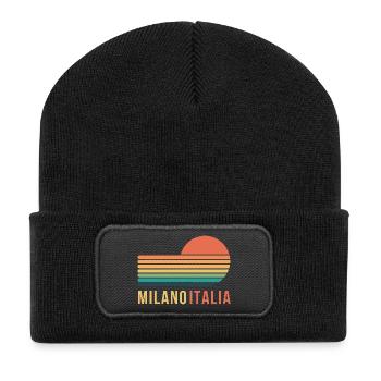 Mailand, Italien - Recycelte Patch Beanie - Schwarz - Vorne