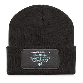 Aunt 2027 Heart Pregnancy Announcement - Recycled Patch Beanie - dark grey - Front