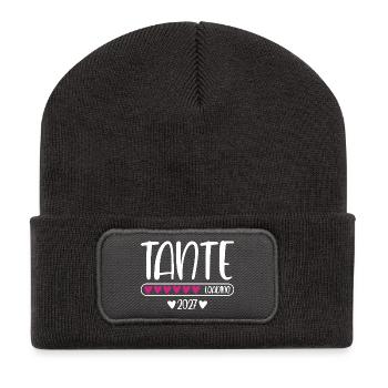 Tante 2027 chargement avec barre de chargement cœur - Beanie recyclé à patch - charbon - Devant