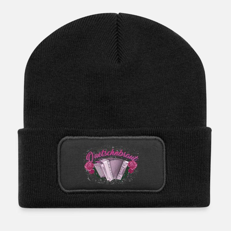 Quetschnbraut - Harmonika mit Rosen - Recycelte Patch Beanie - Schwarz