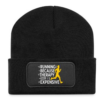 Running Because Therapy Is Expensive Jogging Funny - Recycled Patch Beanie - black - Front