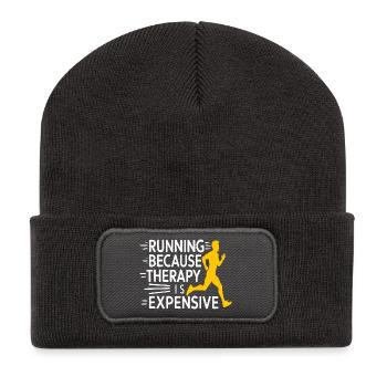Running Because Therapy Is Expensive Jogging Funny - Recycled Patch Beanie - dark grey - Front