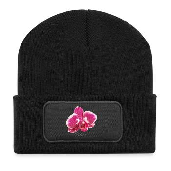 Bordeaux Orchidee Makro – Anmut und Eleganz - Recycelte Patch Beanie - Schwarz - Vorne