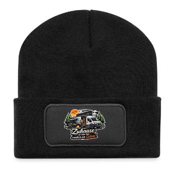 Zuhause: kein Ort, ein Gefühl - Recycelte Patch Beanie - Schwarz - Vorne