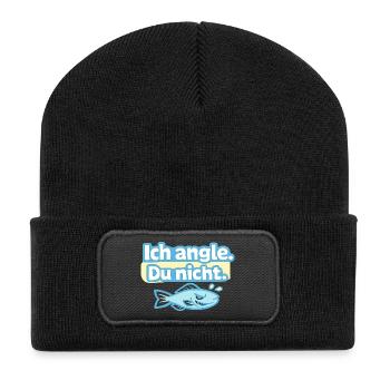 Ich angle. Du nicht. Fischdesign - Recycelte Patch Beanie - Schwarz - Vorne