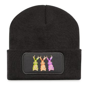 Hase T-Shirt süß Wäscheleine Osterdesign Geschenk - Recycelte Patch Beanie - Dunkelgrau - Vorne