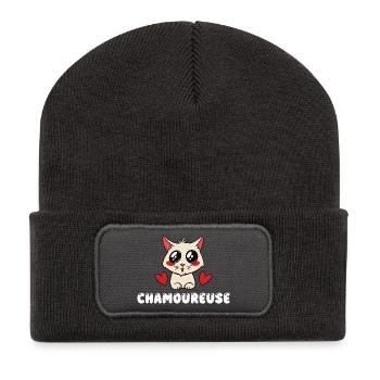 Chamoureuse Chat Amoureux Kawaii Mignon Jeu de Mot - Beanie recyclé à patch - charbon - Devant