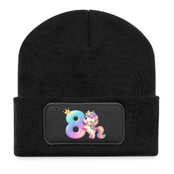 J’ai 8 ans d’anniversaire de la Fille Licorne Kawaii - Beanie recyclé à patch - noir - Devant