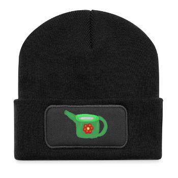 Grüne Gießkanne mit roter Blume - Recycelte Patch Beanie - Schwarz - Vorne