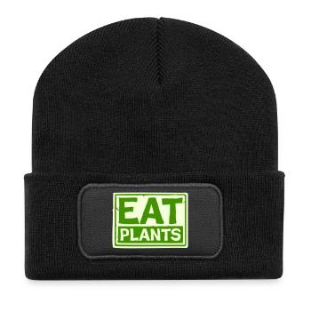 Eat Plants Funny Vegan Vegetarian Statement Logo - Recycled Patch Beanie - black - Front