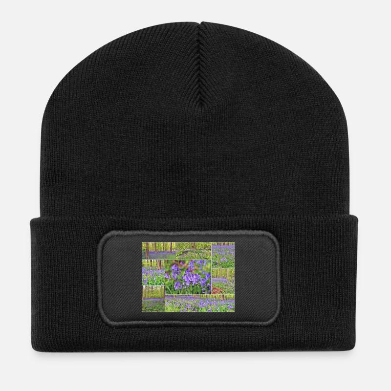 Purple Forest Wild Hyacinth Collage - Recycled Patch Beanie - black