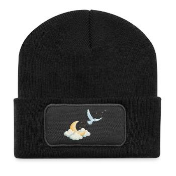 Vom Mond zu den Sternen - Recycelte Patch Beanie - Schwarz - Vorne