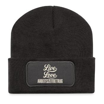 Live Love Arbeitszeitbetrug - Recycelte Patch Beanie - Dunkelgrau - Vorne