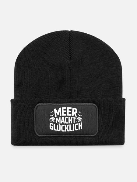 Meer Macht Glücklich Spruch Für Strandurlauber - Recycelte Patch Beanie - Schwarz
