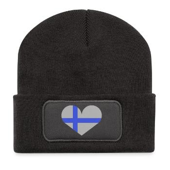 Drapeau finlandais en forme de cœur - Beanie recyclé à patch - charbon - Devant