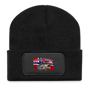 Forelle Angeln Norwegen - Fisch Motiv - Recycelte Patch Beanie - Schwarz - Vorne