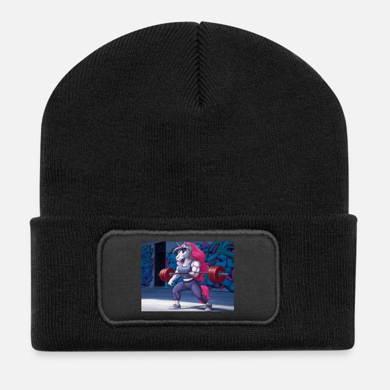 Powerful unicorn training - Recycled Patch Beanie - black