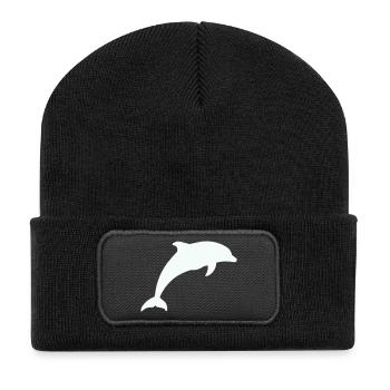 Glowing Dolphin Silhouette - Recycled Patch Beanie - black - Front