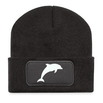 Glowing Dolphin Silhouette - Recycled Patch Beanie - dark grey - Front